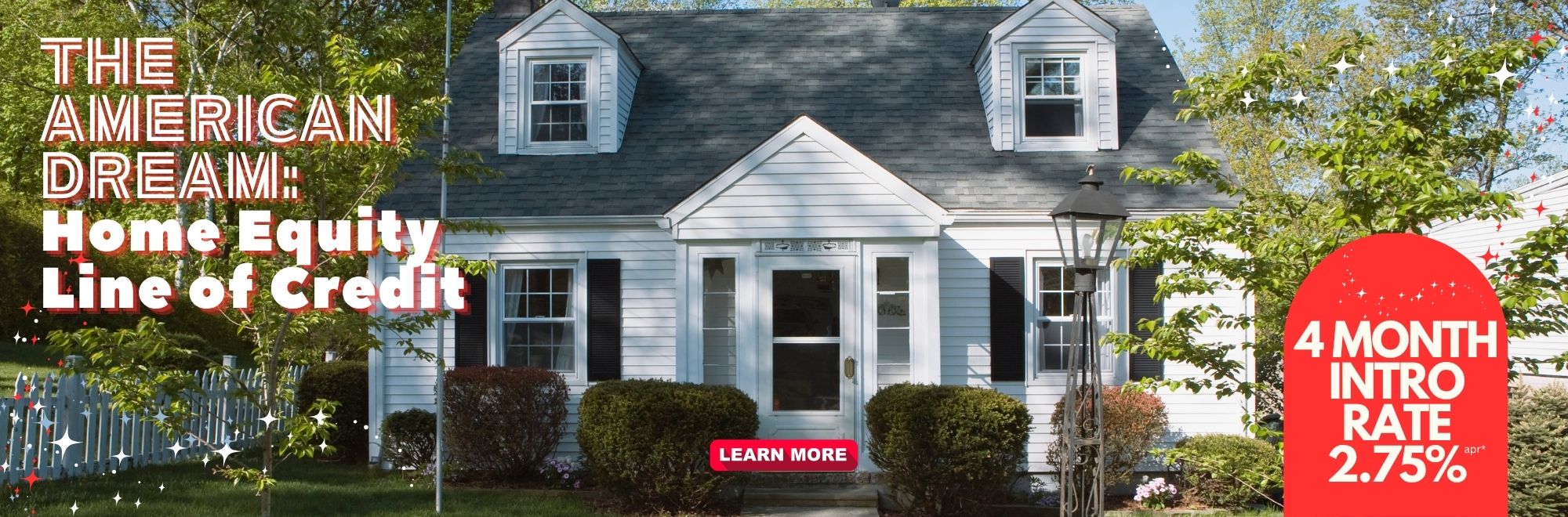 Banner ad featuring a white Cape Cod–style house promoting a HELOC with a 4‑month introductory rate of 2.75% APR