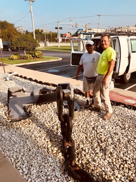 Posing with the anchor